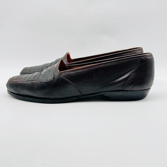 Magnanni Shoes Mens 8 Brown Leather Lizard Front Loafers Vintage Slip On Dress - Picture 5 of 12